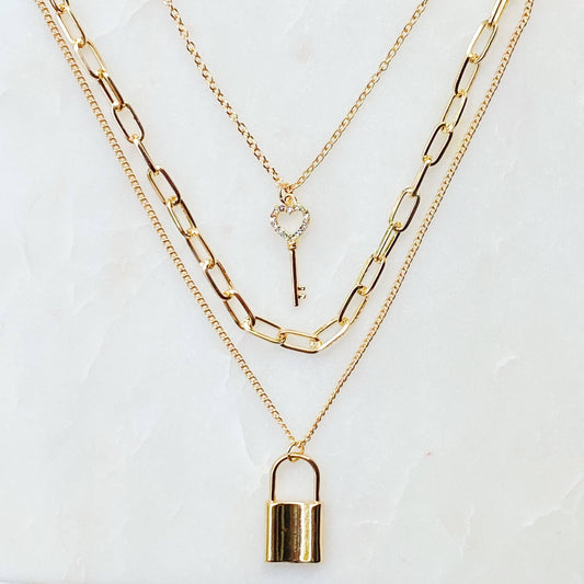 Layered Key & Locket Necklace