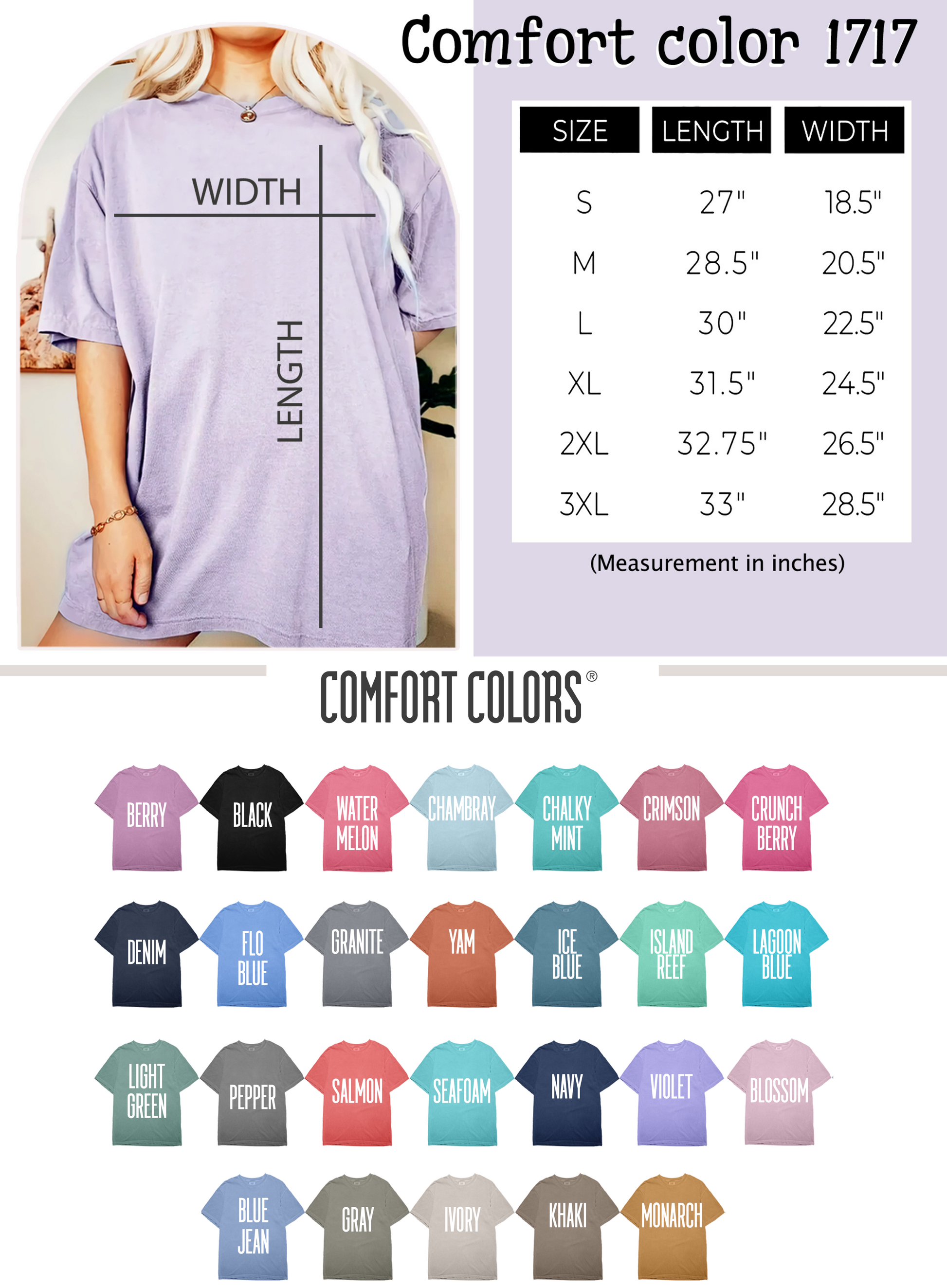 Comfort Colors Size and Chart 