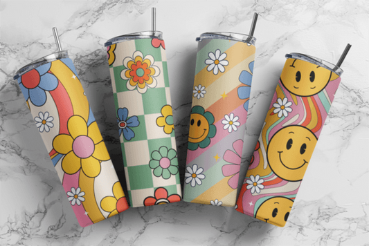 Double-wall insulated tumbler with a playful spring-summer aesthetic.