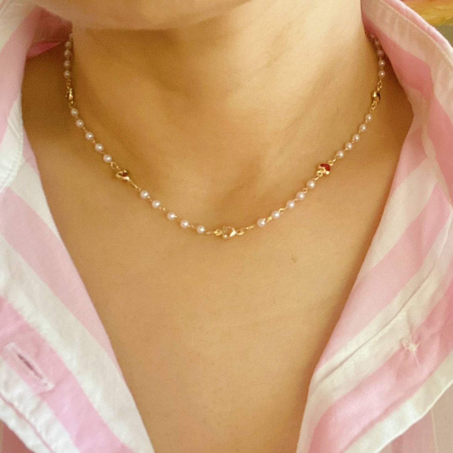 Precious Mini Heart Pearl Chain Necklace