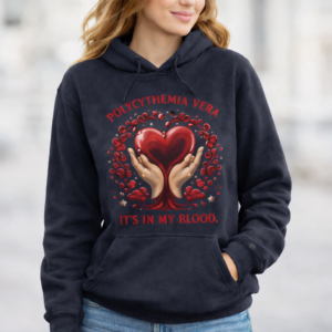 Polycythemia vera heart in hands hoodie awareness graphic