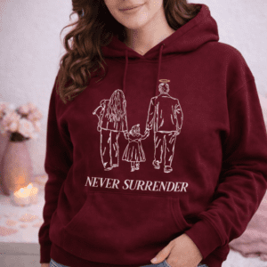 Never surrender family line art hoodie design