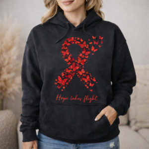 Polycythemia vera butterfly ribbon hoodie with hope takes flight message